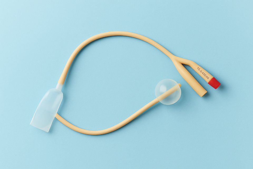 Schéma médical du dispositif de sonde urinaire illustrant la douleur et l’installation